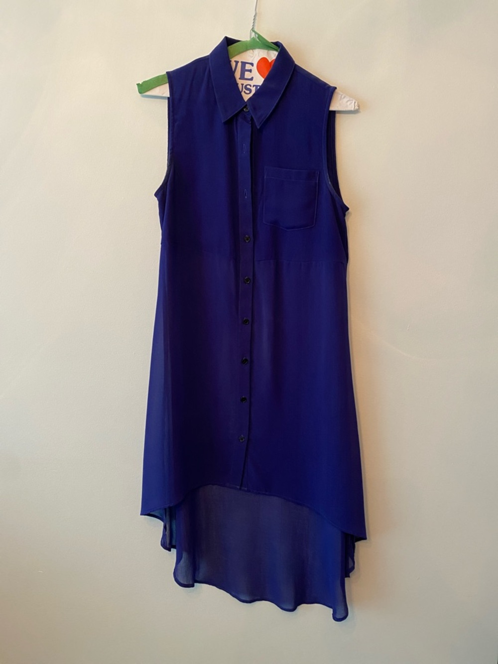 Sleeveless High-Low Button-Down Tunic Dress in Royal Blue